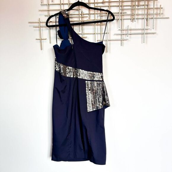 Susana Monaco Blue Flower Print 100% Silk Baby Doll Empire Dress Size 8 - Picture 9 of 12